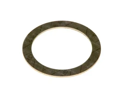 Schwarze Dichtung mit runder Form und mittlerem Loch, hergestellt von Bosch. Die Oberfläche ist glatt und es sind leichte Muster erkennbar.